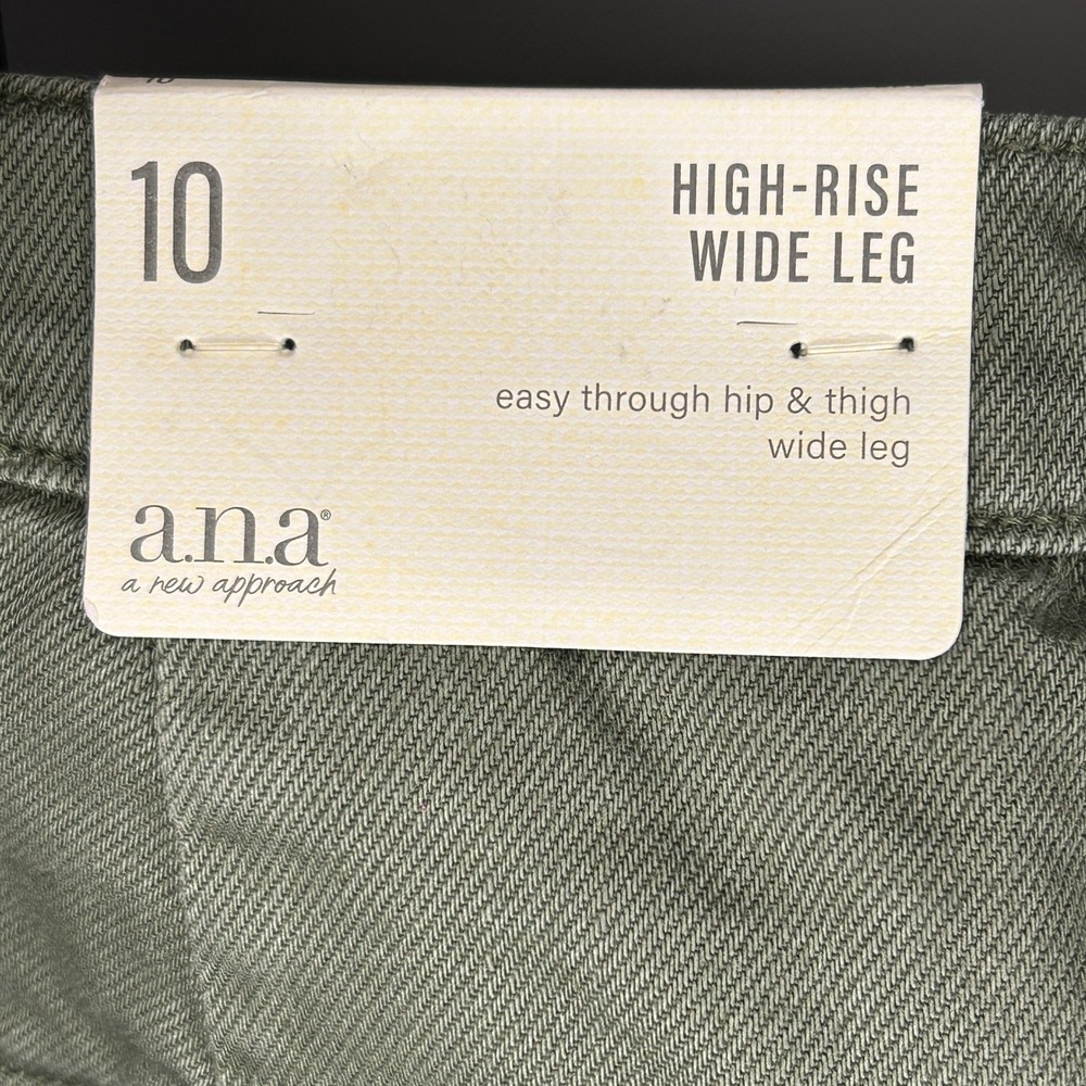 A.N.A A New Approach High Rise Wide Leg Pants Oregano Green 10 NWT Boho Minimal - Picture 7 of 10